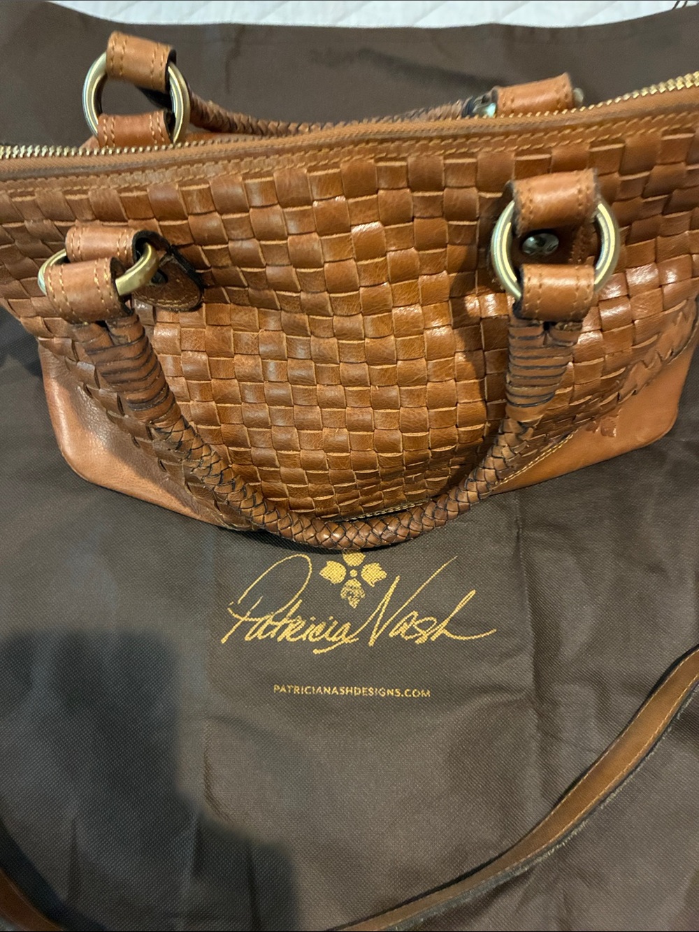 Patricia Nash Woven Satchel in Cognac
